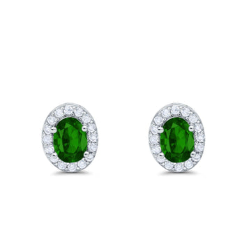 Stud Earrings Wedding Oval Simulated Green Emerald CZ 925 Sterling Silver (11mm)